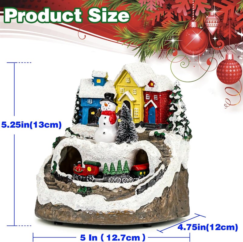 MXwcy Christmas Village House with Moving Train & Music - Lighted Snowman Figurine with 8 Holiday Songs, LED Lights - Resin Collectible Building for Indoor Xmas Decor, Table Centerpiece, Gifts - Image 2